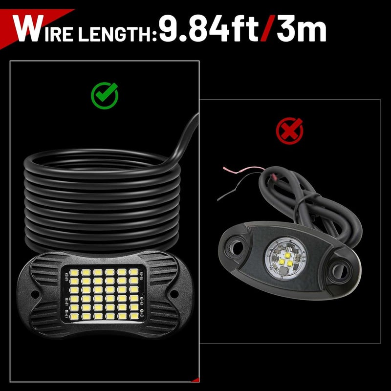 SHINIGHT 4 Pods White Rock Lights - 6000K Pure White Super Bright Underglow, 10FT/3M Extension Wires Each, 36 LED SMD Chips, Waterproof IP68, Rock Lights for Trucks, UTV, ATV, SUV, Boats - Image 5